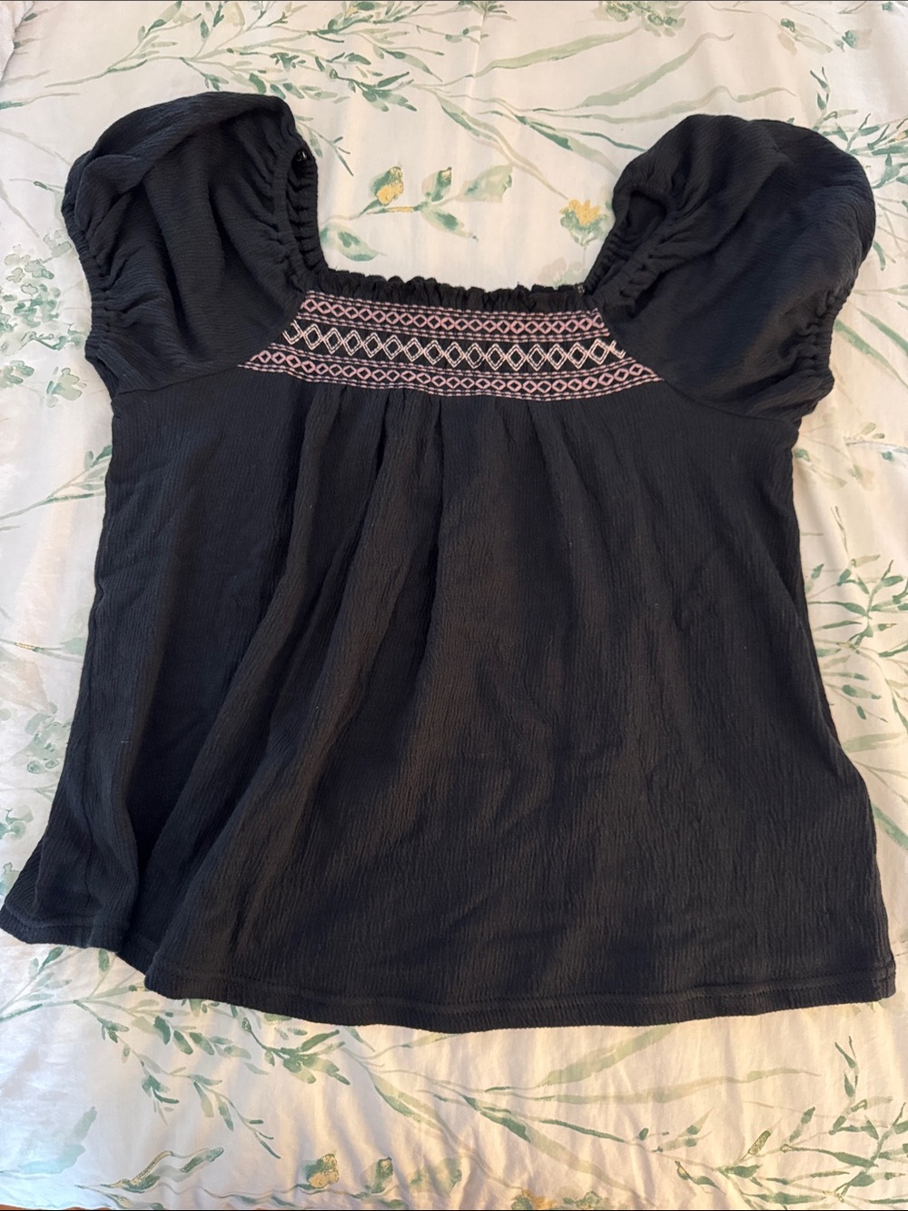 Madewell Navy Puff Sleeve Smocked Women's Top